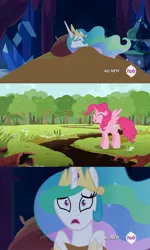 Size: 853x1425 | Tagged: safe, derpibooru import, pinkie pie, princess celestia, alicorn, pony, alicornified, celestia's nightmare, chocolate, chocolate milk, exploitable meme, meme, milk, pinkiecorn, race swap, xk-class end-of-the-world scenario