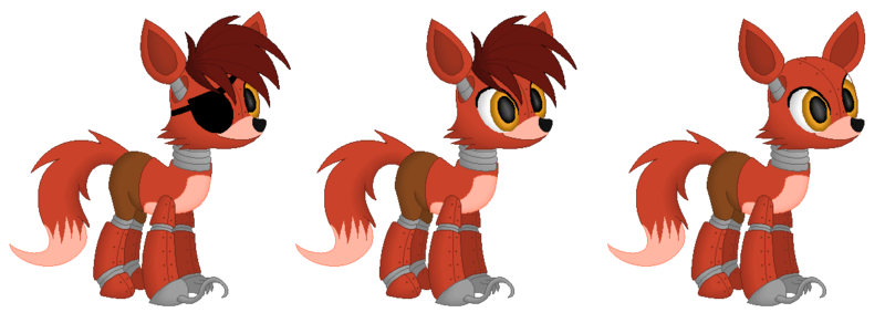 Size: 1206x440 | Tagged: safe, artist:n0rwhy, derpibooru import, ponified, fox, pony, robot, crossover, eyepatch, five nights at freddy's, foxy, pirate