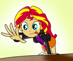 Size: 912x760 | Tagged: safe, artist:lisan1997, derpibooru import, sunset shimmer, equestria girls, equestria girls (movie), exploitable meme, meme, scene interpretation, solo, sunset shimmer reaching for things, tongue out