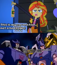 Size: 438x500 | Tagged: safe, derpibooru import, edit, edited screencap, screencap, sunset shimmer, equestria girls, equestria girls (movie), clash of hasbro's titans, cyclonus, galvatron, image, meme, png, the transformers: the movie, this is bad comedy, transformers