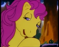 Size: 450x360 | Tagged: bon bon (g1), derpibooru import, g1, lidded eyes, my little pony tales, open mouth, safe, screencap, solo, the great lemonade stand wars