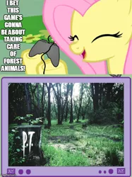 Size: 490x654 | Tagged: caption, derpibooru import, exploitable meme, fluttershy, fs doesn't know what she's getting into, gamershy, harsher in hindsight, image macro, konami, meme, obligatory pony, p.t, safe, silent hill, silent hills, text, this will end in tears, tv meme