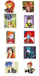 Size: 991x1936 | Tagged: safe, derpibooru import, flash sentry, heath burns, microchips, normal norman, sunset shimmer, equestria girls, equestria girls (movie), rainbow rocks, /mlp/, background human, comparison, heath burns (monster high), holt hyde, invisi billy, jackson jekyll, monster high, time to come together, toralei stripe