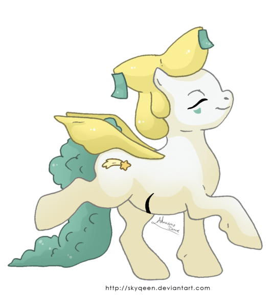 Size: 1149x1300 | Tagged: safe, artist:almairis, derpibooru import, ponified, jirachi, pegasus, pony, eyes closed, pokémon, solo