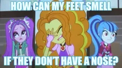 Size: 1280x720 | Tagged: safe, derpibooru import, screencap, adagio dazzle, aria blaze, sonata dusk, equestria girls, rainbow rocks, :|, adagio cringedazzle, caption, ed edd n eddy, facepalm, faic, one + one = ed, parody, the dazzlings