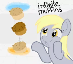 Size: 500x440 | Tagged: safe, artist:shutterflye, derpibooru import, ponibooru import, derpy hooves, pegasus, pony, cute, dashface, derpabetes, female, food, mare, muffin, now you're thinking with portals, portal, solo