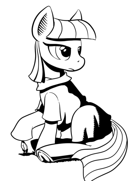 Size: 826x1169 | Tagged: safe, artist:darkhestur, derpibooru import, boulder (pet), maud pie, lineart, monochrome, solo