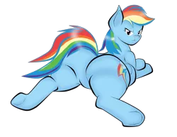 Size: 1736x1340 | Tagged: safe, artist:mad'n evil, derpibooru import, rainbow dash, pegasus, pony, butt, chubby, featureless crotch, female, large, looking at you, mare, plot, plump, rainbutt dash, solo, thighs, thunder thighs