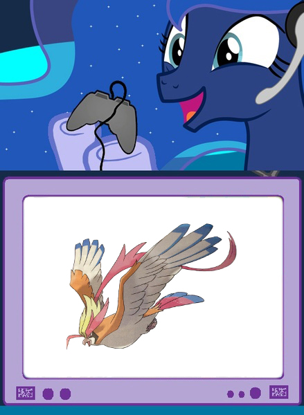 Size: 439x600 | Tagged: bird jesus, derpibooru import, exploitable meme, gamer luna, mega evolution, mega pidgeot, meme, obligatory pony, pidgeot, pokémon, pokémon omega ruby and alpha sapphire, princess luna, safe, tv meme