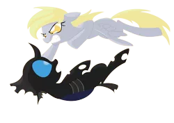 Size: 1832x1300 | Tagged: safe, artist:violetandblaire, derpibooru import, derpy hooves, changeling, pegasus, pony, guardian (web video), beware the nice ones, epic derpy, female, fight, mare