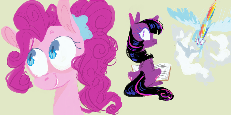 Size: 1240x621 | Tagged: safe, artist:sugaryboogary, derpibooru import, pinkie pie, rainbow dash, twilight sparkle, twilight sparkle (alicorn), alicorn, pony, female, mare