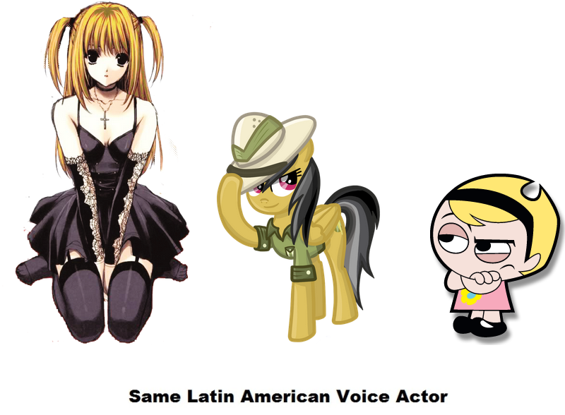 Size: 800x588 | Tagged: daring do, death note, derpibooru import, exploitable meme, mandy, meme, misa amane, rebeca gómez, safe, same voice actor, the grim adventures of billy and mandy