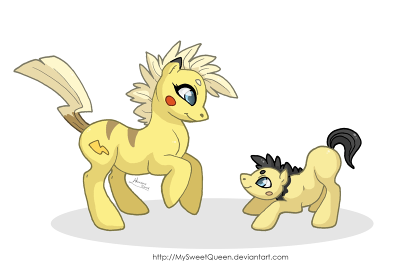 Size: 2300x1576 | Tagged: safe, artist:almairis, derpibooru import, ponified, pichu, pikachu, pony, colt, female, foal, male, mare, mother and child, mother and son, playing, pokémon, ponymon, simple background, transparent background