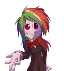 Size: 976x1076 | Tagged: safe, artist:fj-c, derpibooru import, rainbow dash, equestria girls, clothes, costume, halloween, halloween costume, holiday, jigsaw, looking at you, saw (movie), simple background, solo, transparent background
