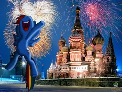 Size: 1024x768 | Tagged: safe, artist:fehlung, artist:ojhat, derpibooru import, rainbow dash, pony, fireworks, irl, night, photo, ponies in real life, russia, solo, st. basil's cathedral, vector