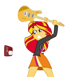 Size: 901x1021 | Tagged: safe, artist:mohawgo, derpibooru import, sunset shimmer, equestria girls, electric guitar, fire alarm, guitar, jimmy (guitar), musical instrument, simple background, solo, sunset shimmer the siren slayer, transparent background, vector