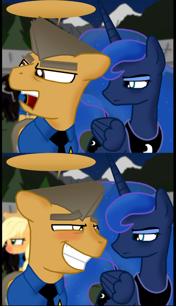 Size: 1576x2736 | Tagged: ain't having it, artist:ajmstudios, blank, blank comic, blushing, comic, derpibooru import, fill in the blanks, humor, oc, oc:sergeant brass, princess luna, safe, scootaloo's scootaquest, unamused