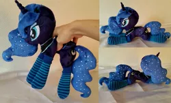 Size: 3028x1824 | Tagged: artist:epicrainbowcrafts, beanie (plushie), clothes, derpibooru import, hand, human, irl, irl human, photo, plushie, princess luna, safe, socks, solo, striped socks