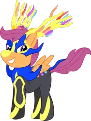 Size: 1298x1723 | Tagged: artist:favponyplus, clothes, cosplay, costume, derpibooru import, pokémon, safe, scootaloo, simple background, solo, transparent background, vector, xerneas
