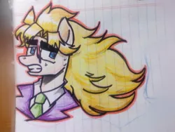 Size: 960x720 | Tagged: safe, artist:wafflemilu, derpibooru import, ponified, earth pony, pony, blonde, clothes, jojo's bizarre adventure, lined paper, necktie, robert eo speedwagon, scar, solo, suit, traditional art