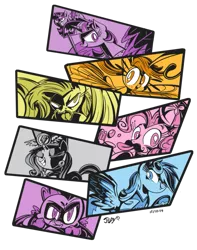 Size: 793x1008 | Tagged: safe, artist:jowybean, derpibooru import, applejack, fluttershy, gummy, humdrum, pinkie pie, rainbow dash, rarity, spike, twilight sparkle, twilight sparkle (alicorn), alicorn, bat pony, pony, bats!, it ain't easy being breezies, power ponies (episode), princess twilight sparkle (episode), ancient wonderbolts uniform, bat ponified, clothes, facial hair, female, flutterbat, mane seven, mane six, mare, moustache, power ponies, race swap, scepter, sgt. rarity, tongue out, twilight scepter, uniform