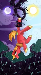 Size: 300x540 | Tagged: safe, artist:kairean, derpibooru import, big macintosh, earth pony, pony, princess twilight sparkle (episode), black vine, hanging, male, moon, solo, split sky, stallion, sun, tarot card, the hanged man, upside down