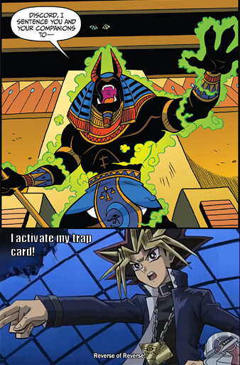 Size: 338x513 | Tagged: anubis, derpibooru import, idw, king anubis, safe, yami yugi, yu-gi-oh!, yu-gi-oh! pyramid of light