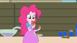 Size: 1920x1080 | Tagged: safe, derpibooru import, screencap, pinkie pie, equestria girls, rainbow rocks, balloon, bracelet, clothes, cookie, cup, cute, diapinkes, food, jewelry, plate, punch (drink), punch bowl, skirt, straw, table