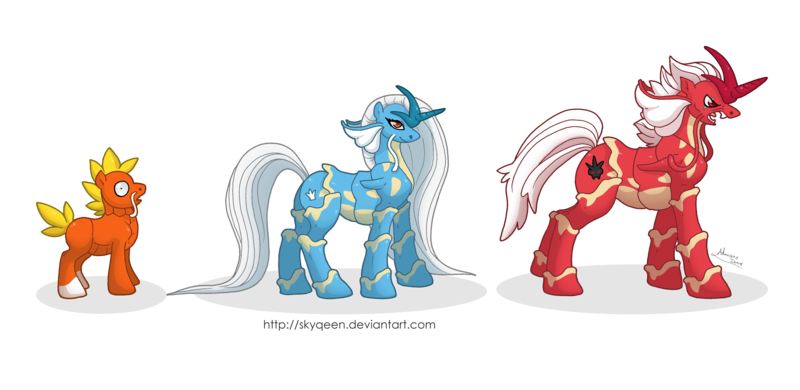 Size: 5000x2436 | Tagged: safe, artist:almairis, derpibooru import, ponified, gyarados, magikarp, merpony, pony, evolution chart, family, female, foal, long mane, male, mare, pokémon, ponymon, shiny, shiny pokémon, simple background, stallion, transparent background