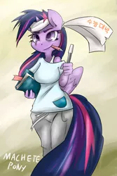 Size: 1280x1920 | Tagged: alicorn, anthro, artist:macheteponies, book, clothes, derpibooru import, headband, korean, pencil, safe, solo, twilight sparkle, twilight sparkle (alicorn)