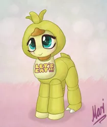 Size: 925x1102 | Tagged: artist:marindashy, chica, chicashy, clothes, costume, crossover, cute, derpibooru import, five nights at freddy's, fluttershy, nightmare night, parody, safe, shyabetes, solo, weapons-grade cute