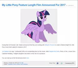 Size: 856x745 | Tagged: alicorn, derpibooru import, equestria daily, it's happening, movie, my little pony: the movie, news, pony history, safe, text, twilight sparkle, twilight sparkle (alicorn)