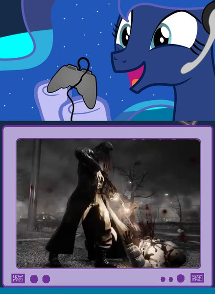 Size: 439x600 | Tagged: derpibooru import, exploitable meme, gamer luna, grimdark, hatred (game), meme, obligatory pony, princess luna, tv meme, violence