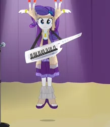 Size: 618x713 | Tagged: safe, derpibooru import, screencap, rarity, equestria girls, rainbow rocks, clothes, cute?, dangling, feet, keytar, magnet, musical instrument, rarionette, sandals, shoes, toes
