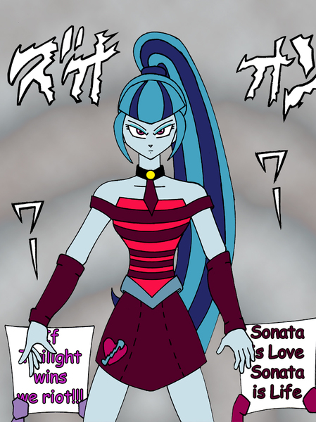 Size: 711x950 | Tagged: safe, artist:combatkaiser, derpibooru import, sonata dusk, equestria girls, rainbow rocks, battle tendency, crossover, jojo's bizarre adventure, wamuu