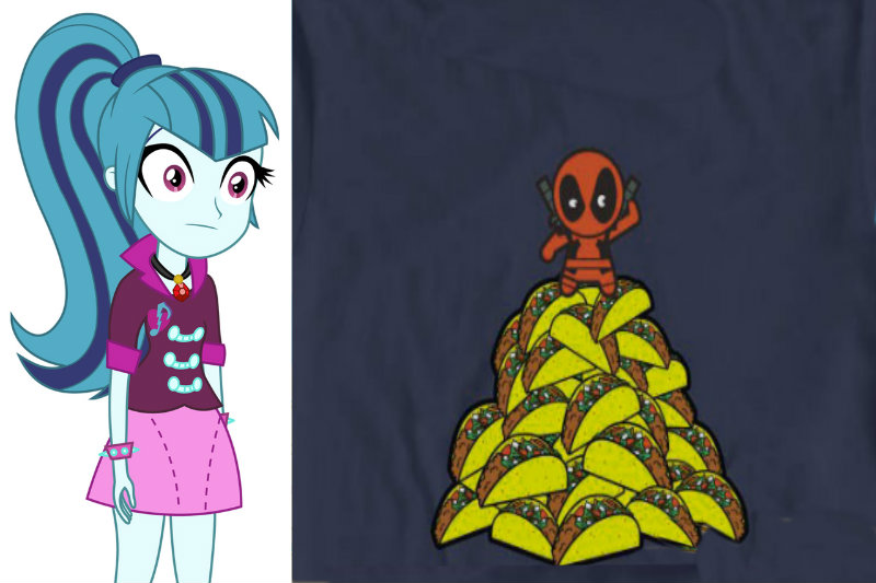 Size: 800x533 | Tagged: safe, derpibooru import, sonata dusk, equestria girls, rainbow rocks, :|, chibi, cute, deadpool, exploitable meme, food, meme, sonata fuel, sonataco, starenata, taco, thousand yard stare