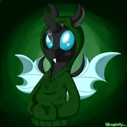 Size: 1739x1735 | Tagged: artist:notenoughapples, changeling, clothes, cute, derpibooru import, hoodie, oc, oc:#4330715, safe, solo, unofficial characters only