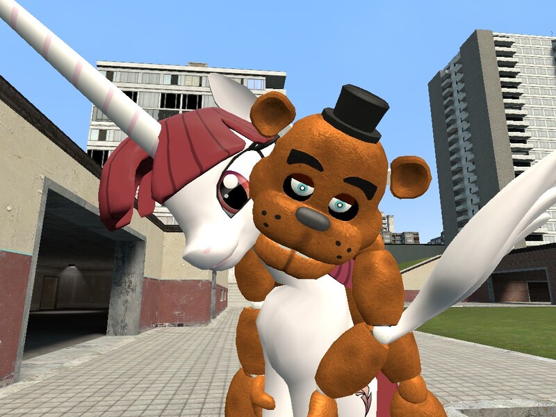 Size: 1024x768 | Tagged: 3d, alicorn, crossover, derpibooru import, five nights at freddy's, freddy fazbear, gmod, gmod fausticorn, oc, oc:fausticorn, suggestive, unofficial characters only