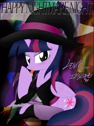 Size: 2671x3562 | Tagged: safe, artist:iflysna94, derpibooru import, twilight sparkle, twilight sparkle (alicorn), alicorn, pony, clothes, costume, female, hat, mare, solo, witch hat