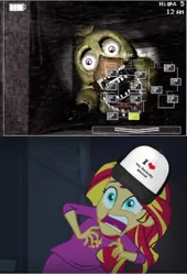 Size: 394x578 | Tagged: semi-grimdark, derpibooru import, sunset shimmer, equestria girls, chica, crossover, exploitable meme, five nights at freddy's, five nights at freddy's 2, meme, sunset screamer, withered chica