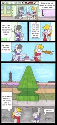 Size: 2480x5438 | Tagged: suggestive, artist:bobthedalek, derpibooru import, oc, oc:mixed melody, oc:octavia's father, oc:octavia's mother, oc:ostinato melody, unofficial characters only, earth pony, pony, buttplug, cafe, christmas, christmas tree, clothes, comic, comically large buttplug, craft, food, holiday, paris, paris christmas tree, scarf, sculpture, sex toy, spit take, tea, teapot, tree, unamused