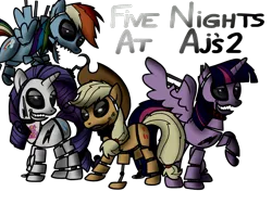 Size: 2048x1536 | Tagged: safe, derpibooru import, applejack, rainbow dash, rarity, twilight sparkle, twilight sparkle (alicorn), alicorn, pony, five nights at aj's, animatronic, creepy, female, five nights at aj's 2, five nights at freddy's, five nights at freddy's 2, looking at you, mare