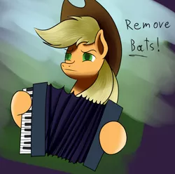 Size: 2673x2651 | Tagged: accordion, applejack, artist:maxiebrown, bats!, derpibooru import, meme, musical instrument, remove kebab, safe, solo