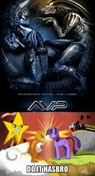 Size: 1494x2737 | Tagged: alien, alien (franchise), aliens vs. predator, care bears, crossover, derpibooru import, exploitable meme, make it happen, meme, my little pony, predator (franchise), safe