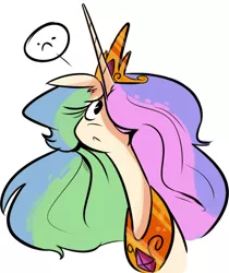 Size: 500x594 | Tagged: safe, artist:herny, derpibooru import, princess celestia, pony, luna-afterdark, :<, bust, cute, cutelestia, female, frown, hair over one eye, looking at you, lunaafterdarkafterdark, mare, portrait, sad, solo