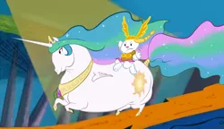 Size: 1400x806 | Tagged: angel bunny, artist:briskby, chubbylestia, crossdressing, crossover, derpibooru import, fat, horse, looney tunes, obese, parody, princess celestia, safe, what's opera doc