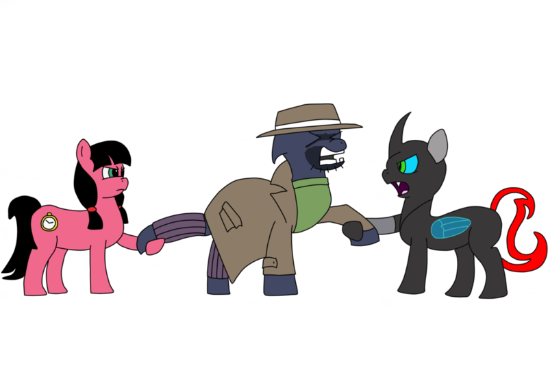 Size: 1024x724 | Tagged: safe, artist:rioumcdohl26, derpibooru import, oc, oc:beanseh, oc:macdolia, oc:necro mortem, unofficial characters only, earth pony, hybrid, pony, chrysalis army's investigation bureau, curse of the lost kingdom, doctor who, pigtails, time lady, time travelers