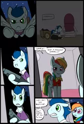 Size: 781x1156 | Tagged: safe, artist:metal-kitty, derpibooru import, rainbow dash, soarin', comic:expiration date, comic, crossover, expiration date, female, gun, male, misspelling, mr soarin', rainbow scout, shipping, soarindash, straight, team fortress 2, weapon