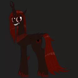 Size: 750x750 | Tagged: safe, artist:deusexequus, derpibooru import, oc, oc:marksaline, unofficial characters only, alicorn, changeling, pony, alicorn oc, horn, looking at you, marker (dead space), red changeling, sharp teeth, solo, teeth, wings