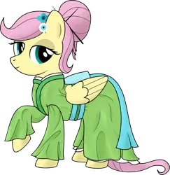 Size: 1151x1184 | Tagged: artist:mremerald34, clothes, derpibooru import, fluttershy, kimono (clothing), safe, solo